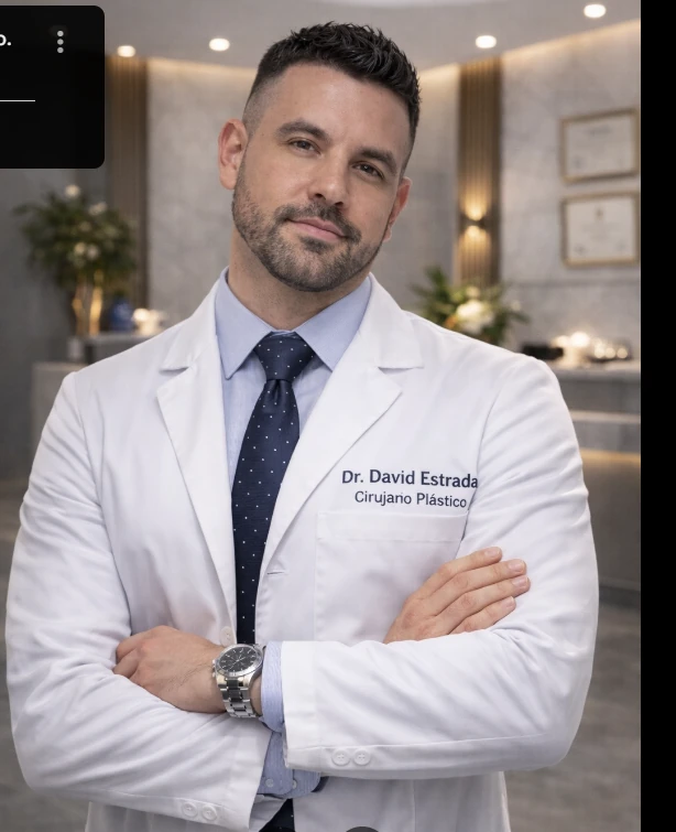 Dr. David Estrada con bata médica