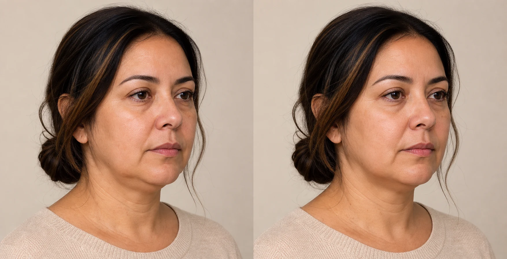 Simulación visual conceptual de antes y después con modelo ficticia